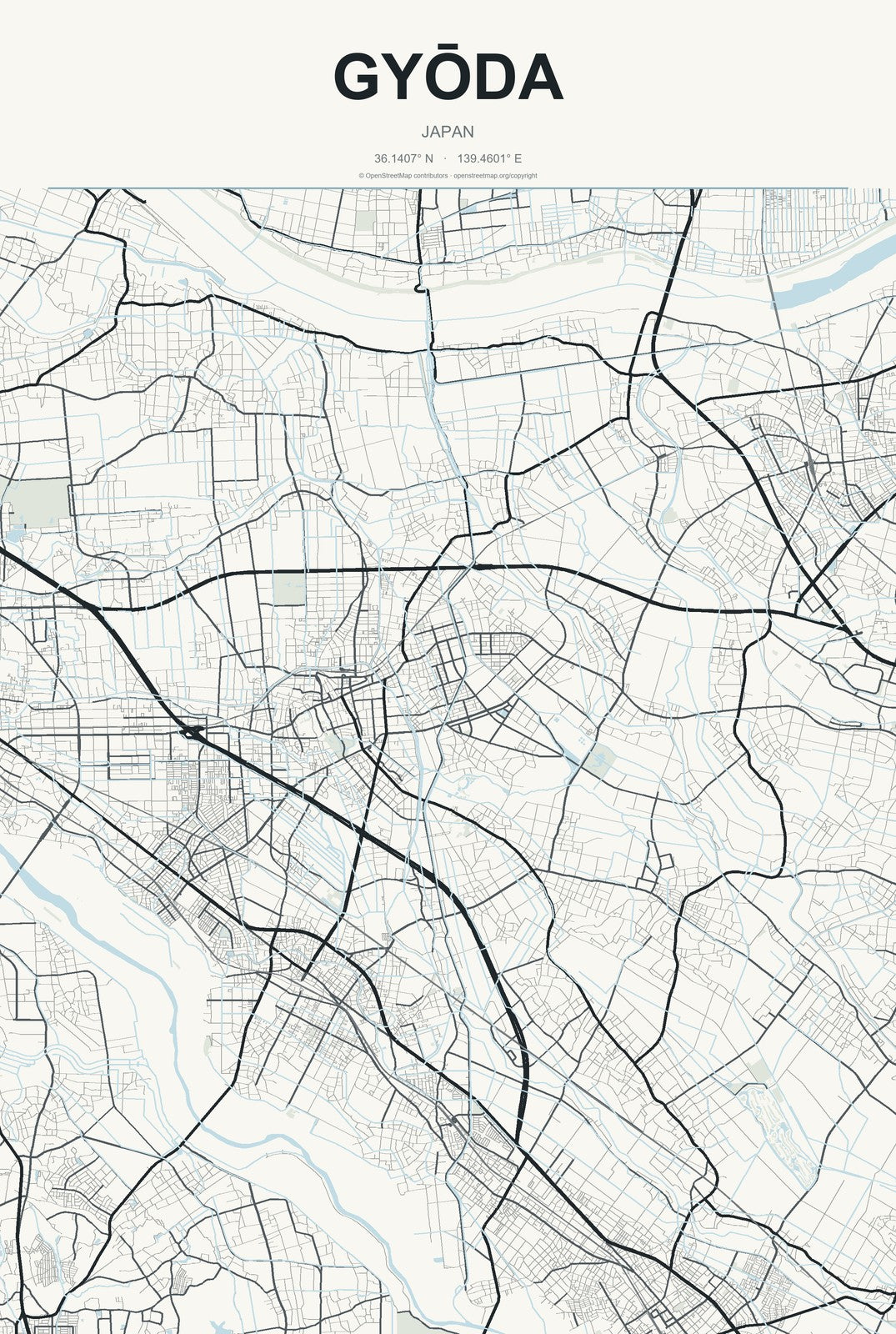 Gyōda, Japan City Map Aluminum Sign in Headline Atlas style