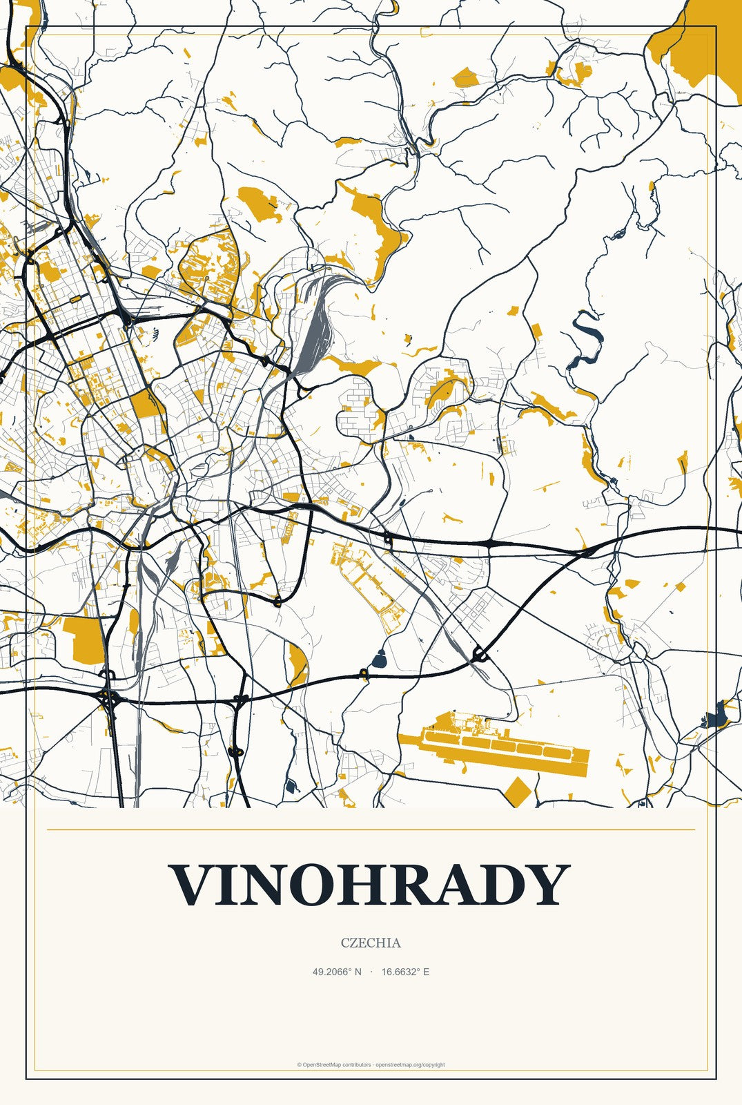 Vinohrady, Czechia City Map Aluminum Sign in Citrine Modern style