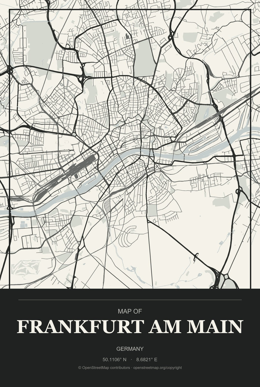 Frankfurt am Main, Germany City Map Aluminum Sign in Museum Plaque style