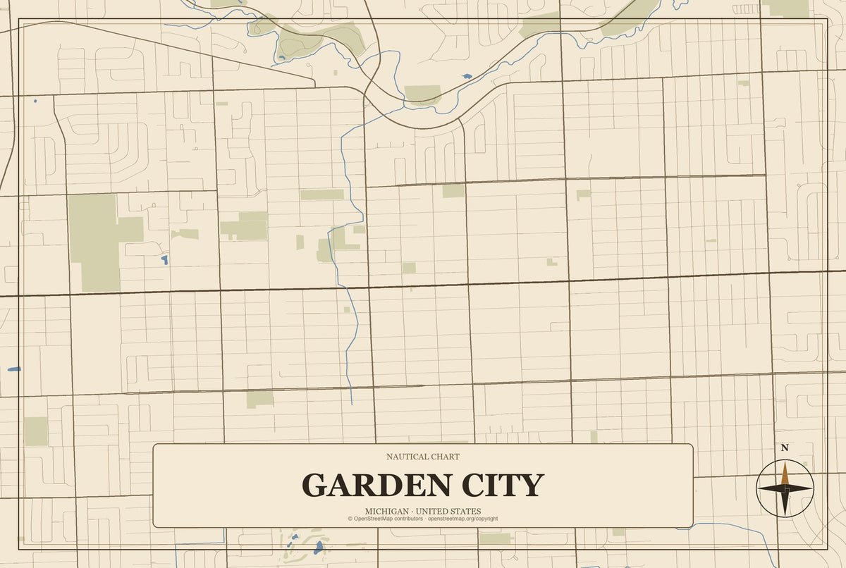 Garden City, Michigan City Map Aluminum Sign in Heritage Nautical style