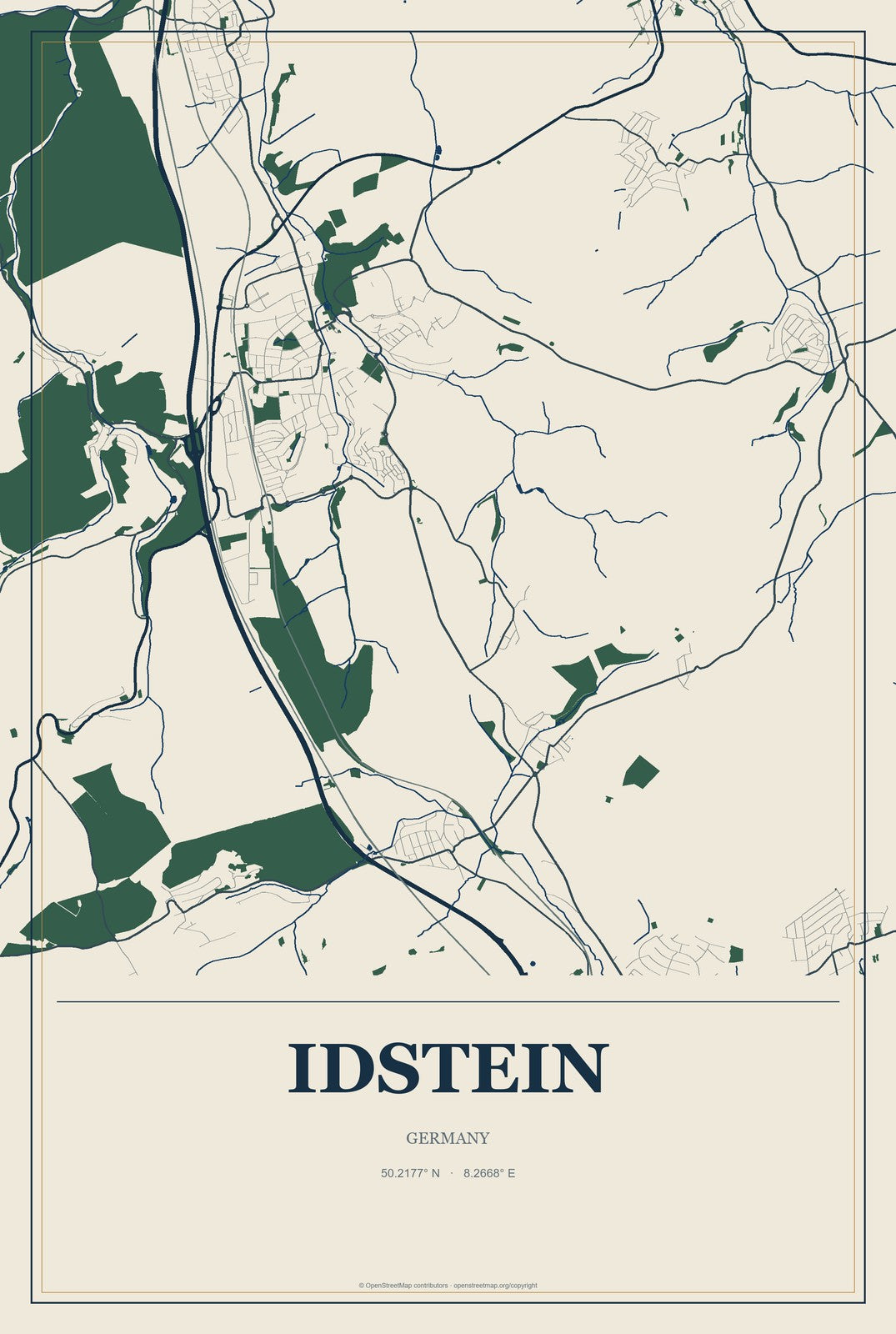 Idstein, Germany City Map Aluminum Sign in Coastal Cutout style