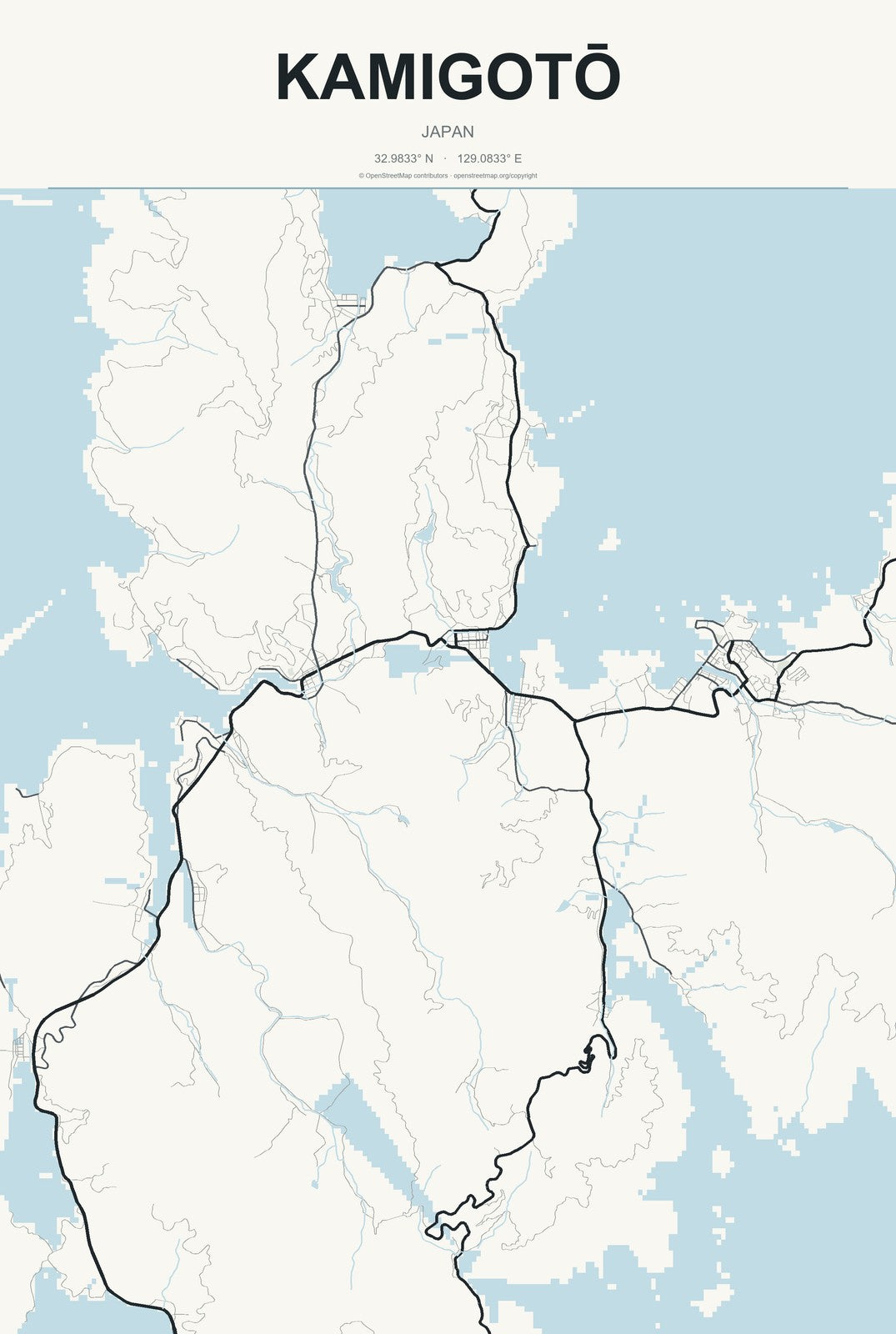 Kamigotō, Japan City Map Aluminum Sign in Headline Atlas style