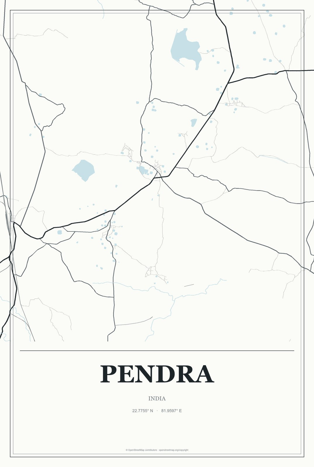 Pendra, India City Map Aluminum Sign in Gallery Air style