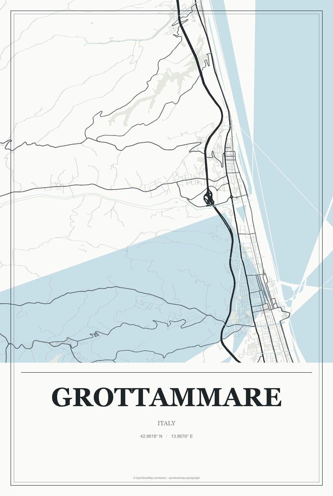 Grottammare, Italy City Map Aluminum Sign in Gallery Air style