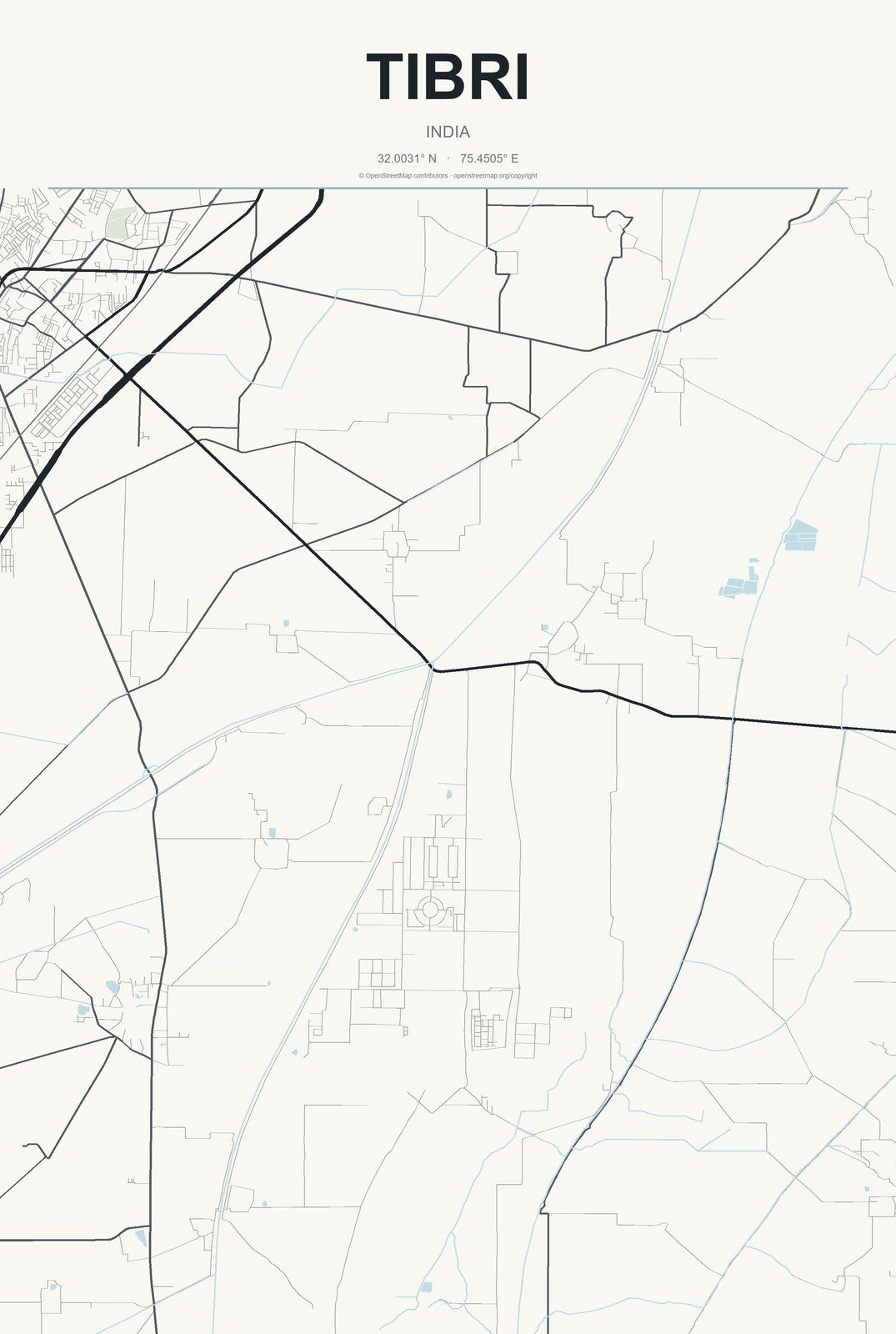 Tibri, India City Map Aluminum Sign in Headline Atlas style