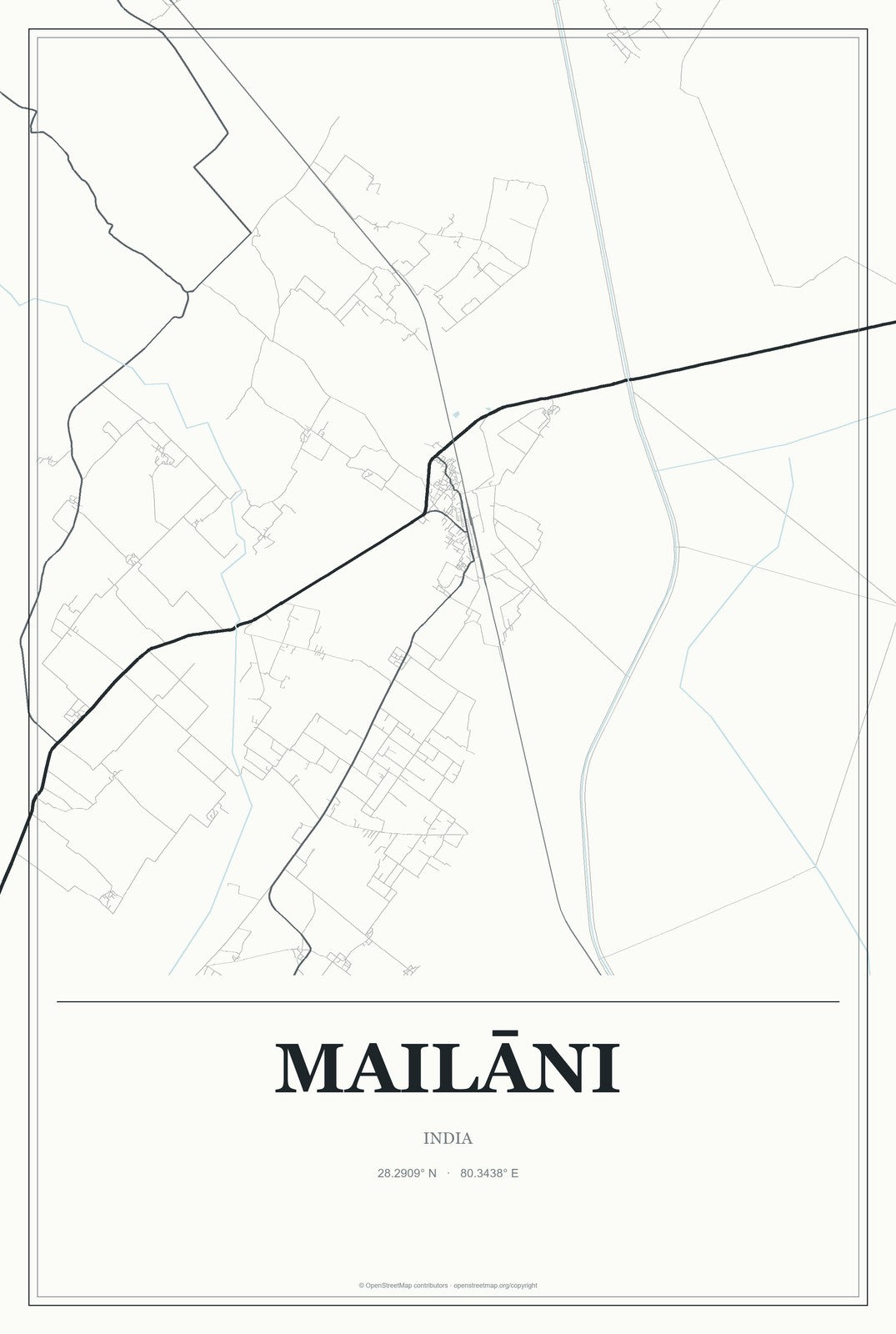 Mailāni, India City Map Aluminum Sign in Gallery Air style
