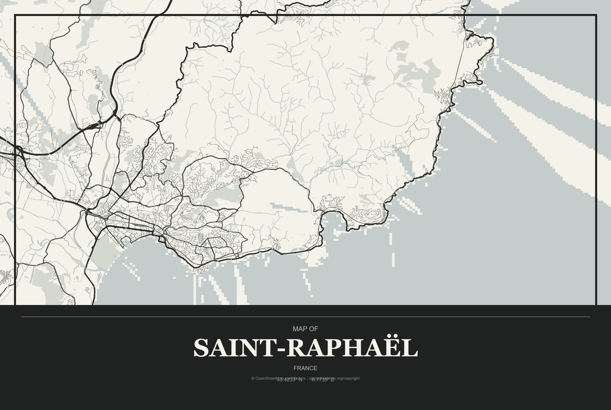Saint-Raphaël, France City Map Aluminum Sign in Museum Plaque style