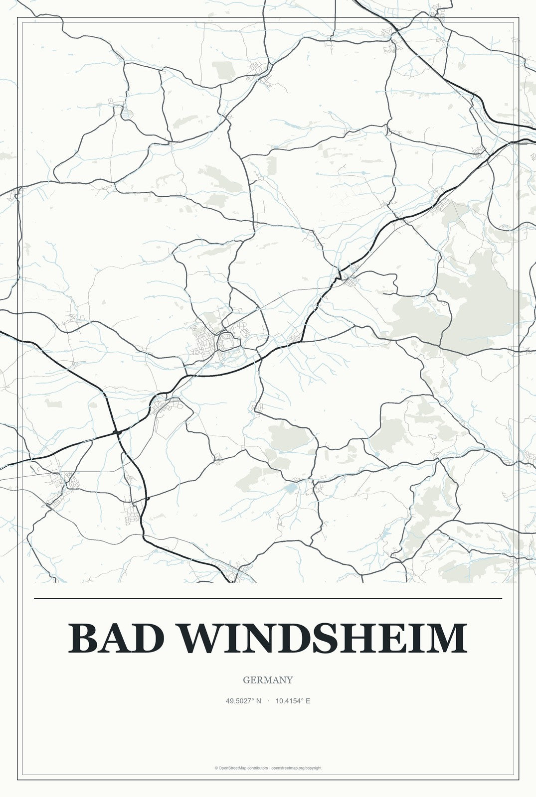 Bad Windsheim, Germany City Map Aluminum Sign in Gallery Air style