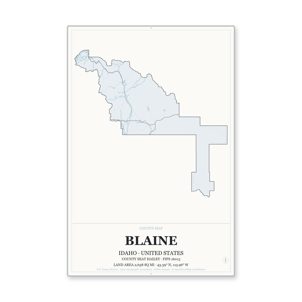 Blaine County, Idaho Map Aluminum Sign in Gallery Air style