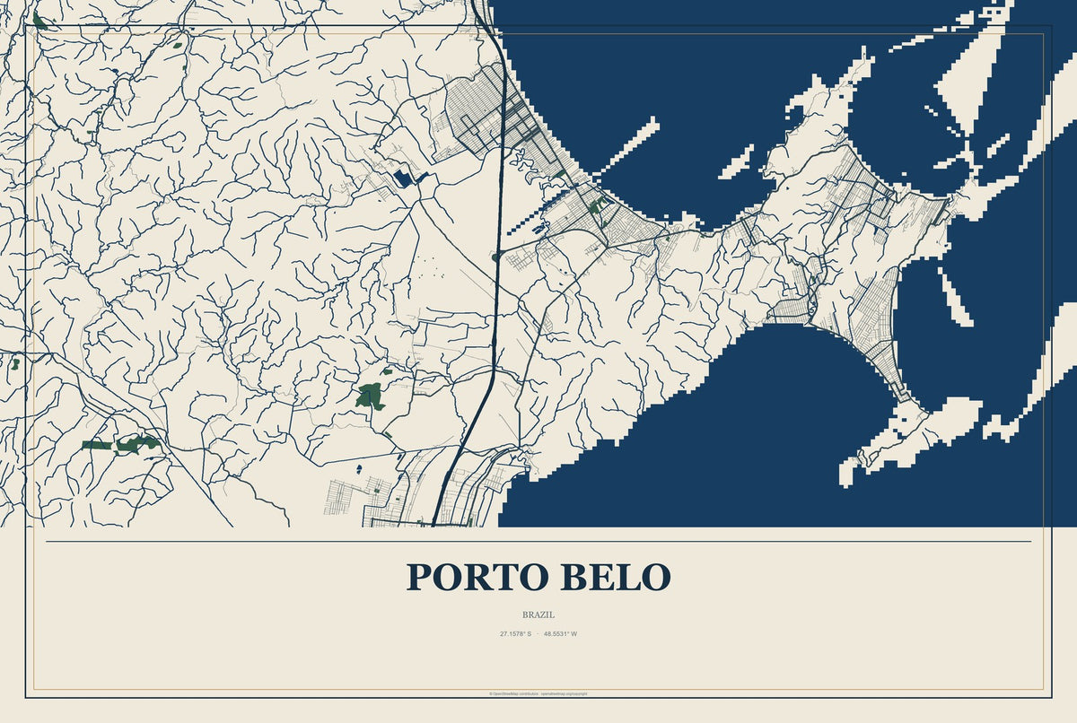 Porto Belo, Brazil City Map Aluminum Sign in Coastal Cutout style