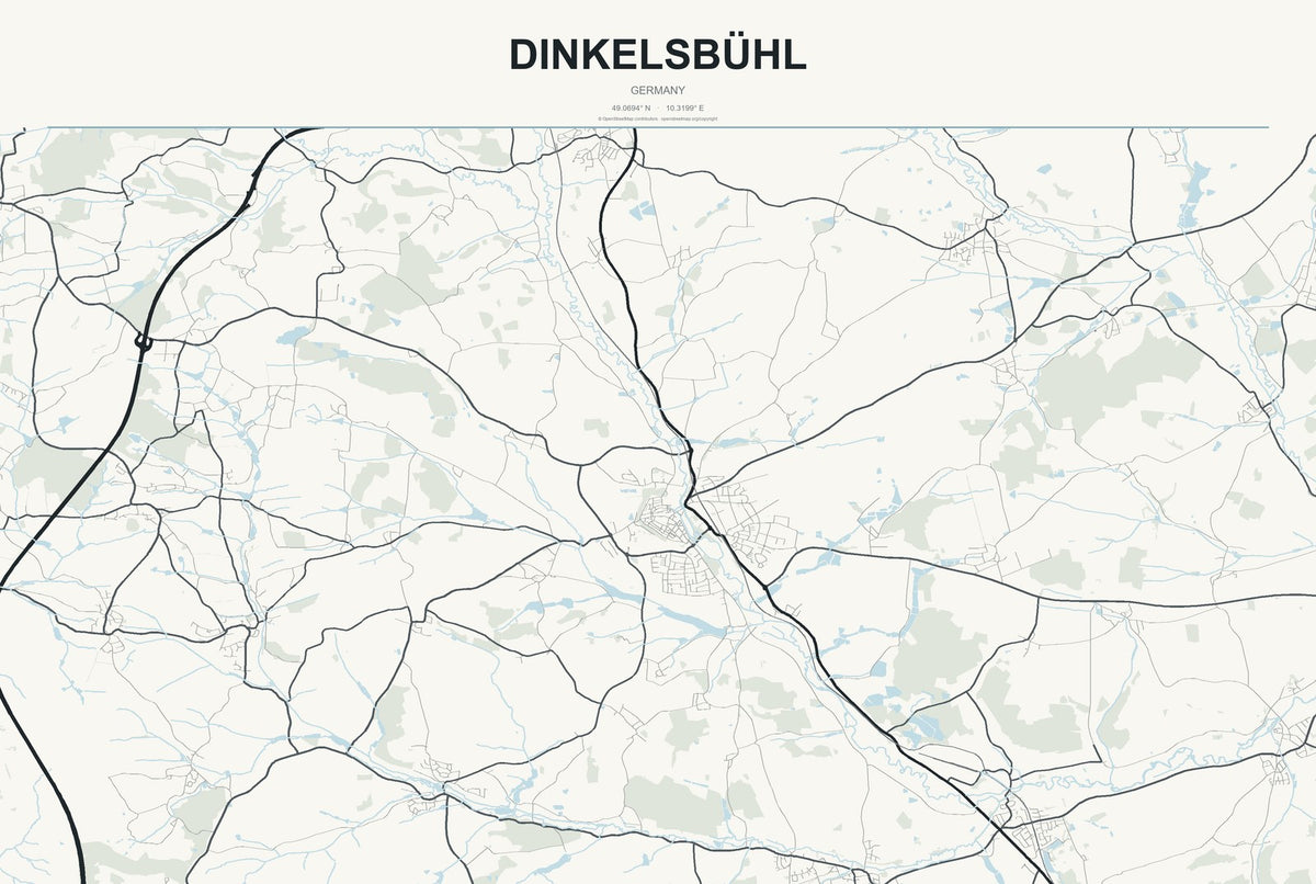 Dinkelsbühl, Germany City Map Aluminum Sign in Headline Atlas style