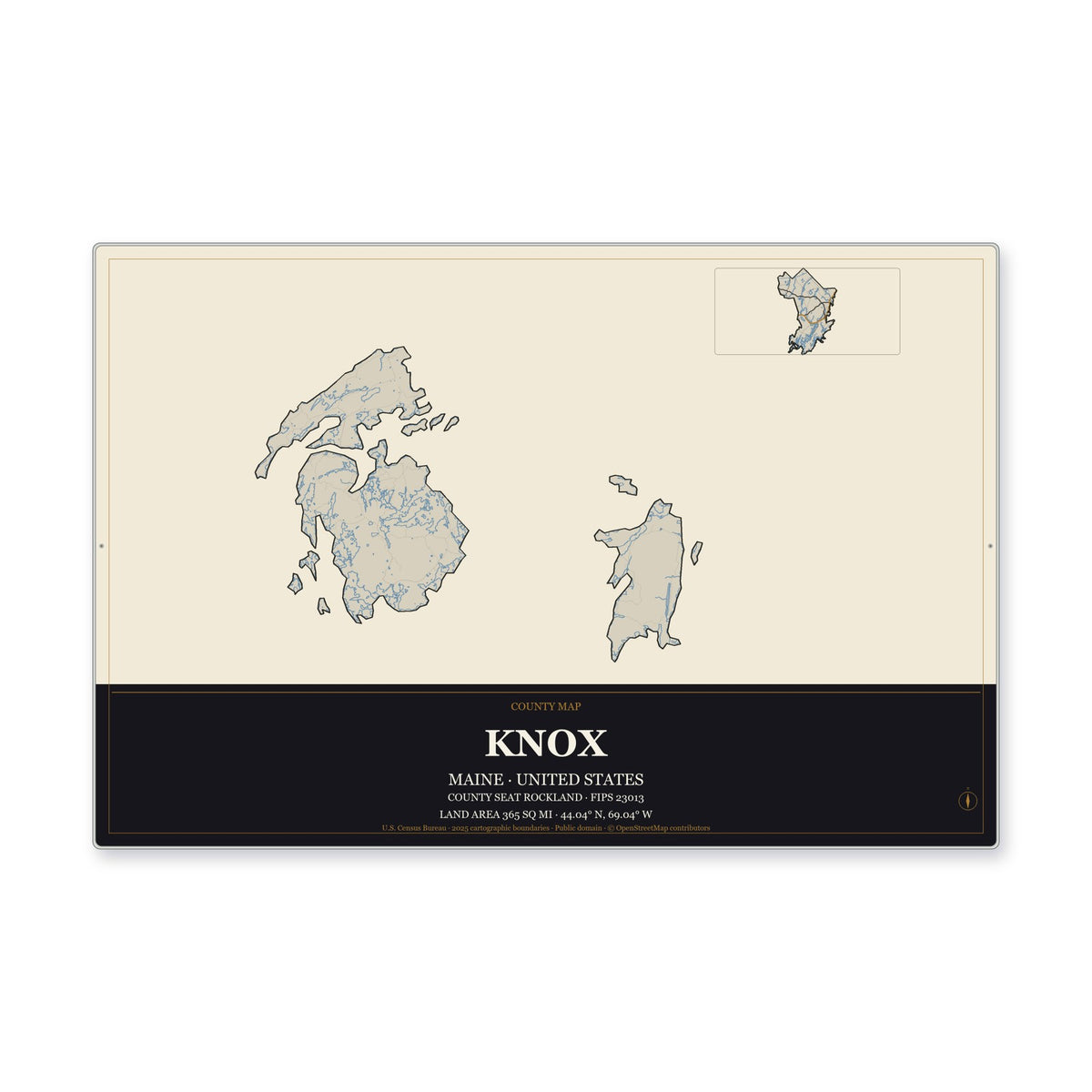 Knox County, Maine Map Aluminum Sign in Museum Plaque style