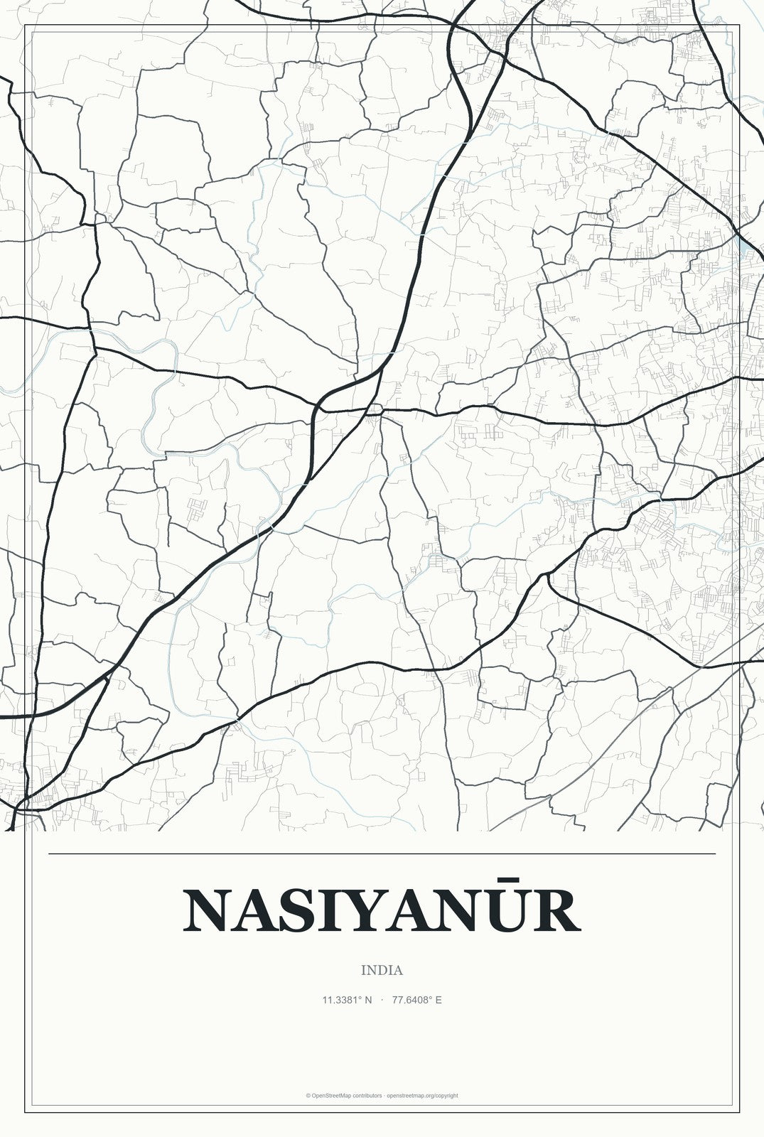 Nasiyanūr, India City Map Aluminum Sign in Gallery Air style