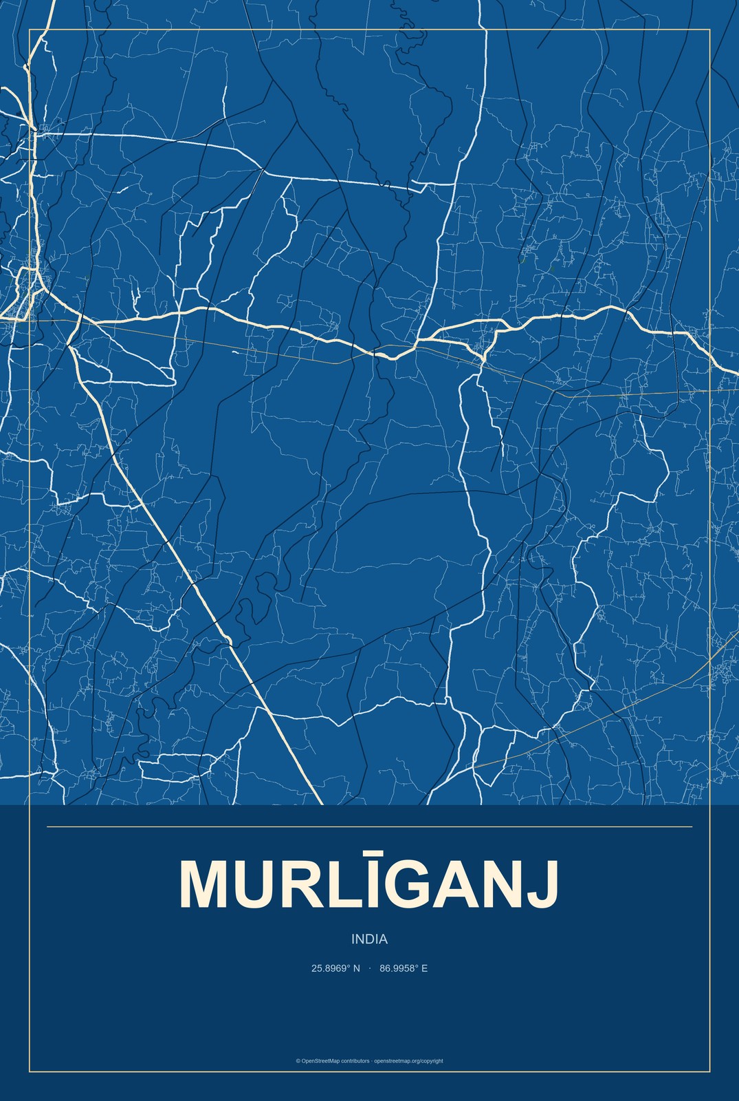 Murlīganj, India City Map Aluminum Sign in Harbor Cobalt style