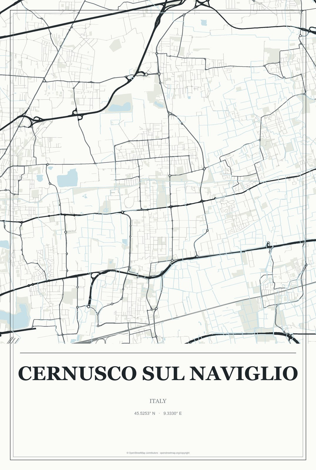 Cernusco sul Naviglio, Italy City Map Aluminum Sign in Gallery Air style