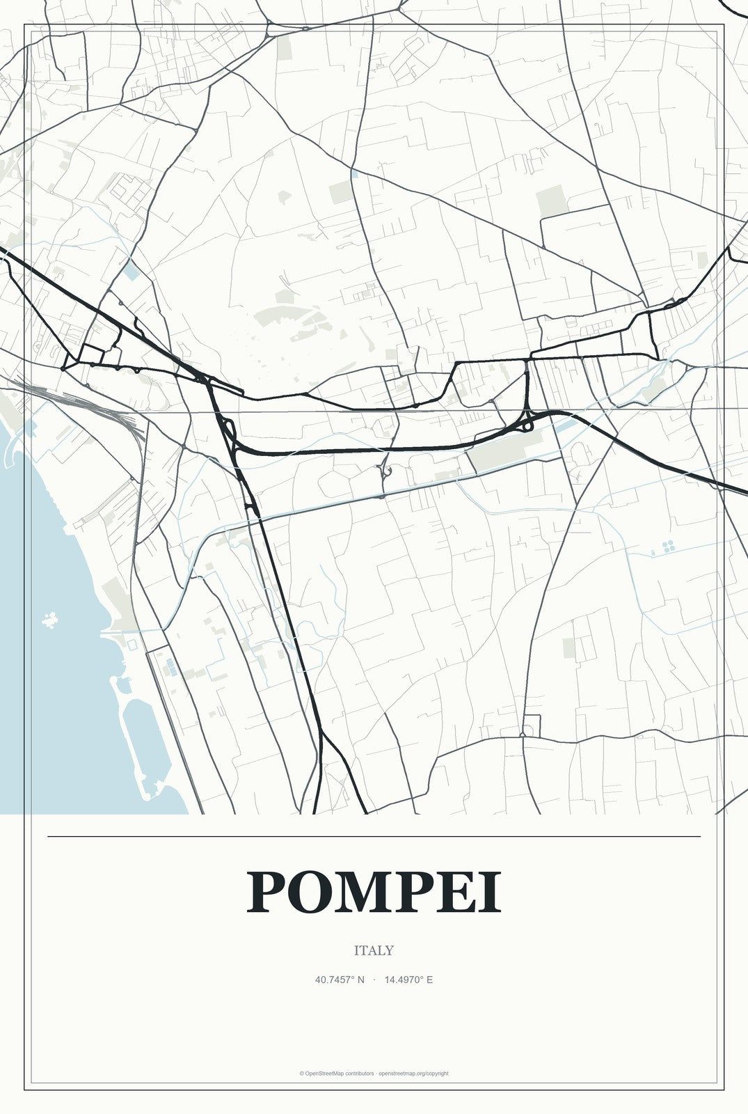 Pompei, Italy City Map Aluminum Sign in Gallery Air style
