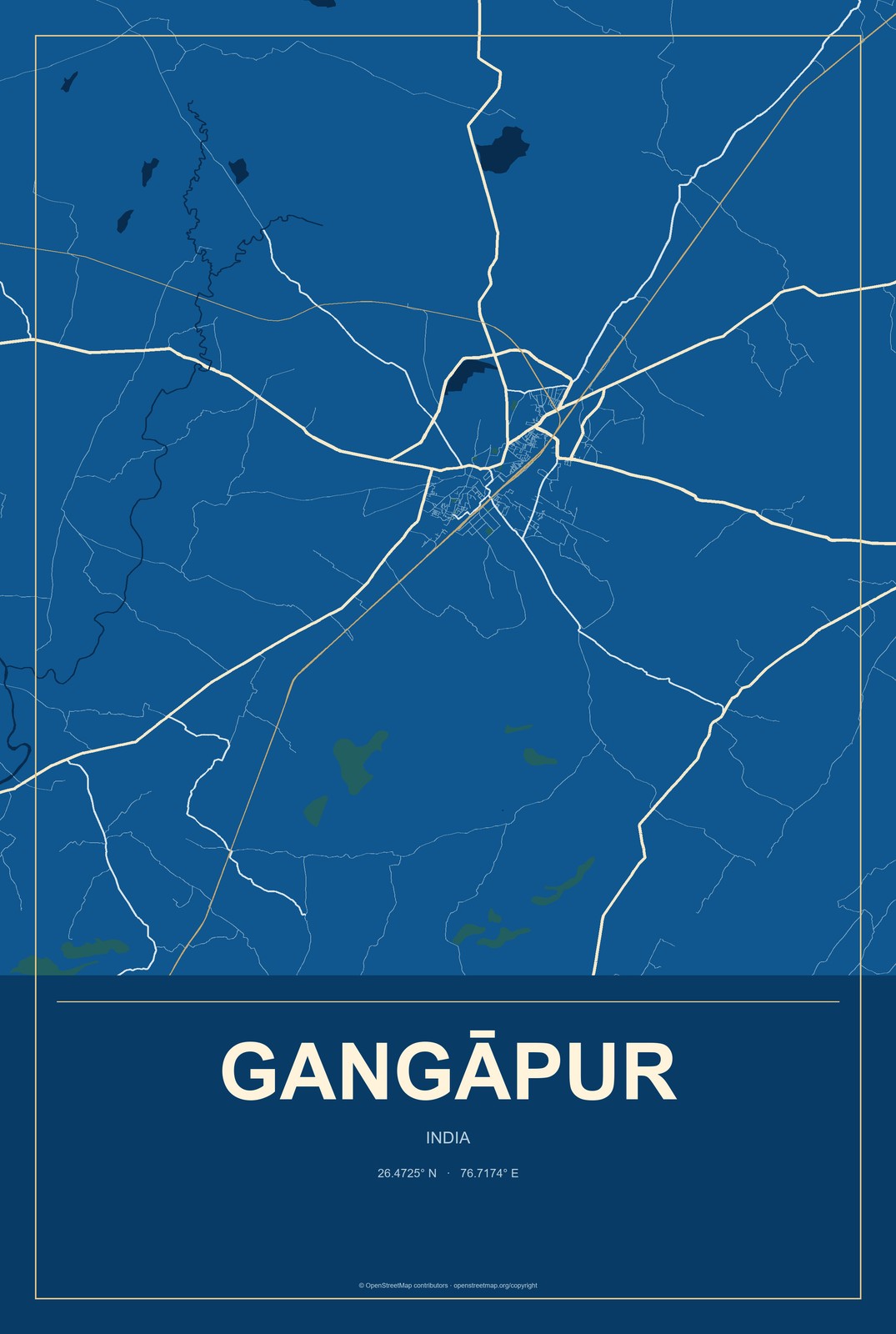 Gangāpur, Maharashtra, India City Map Aluminum Sign in Harbor Cobalt style