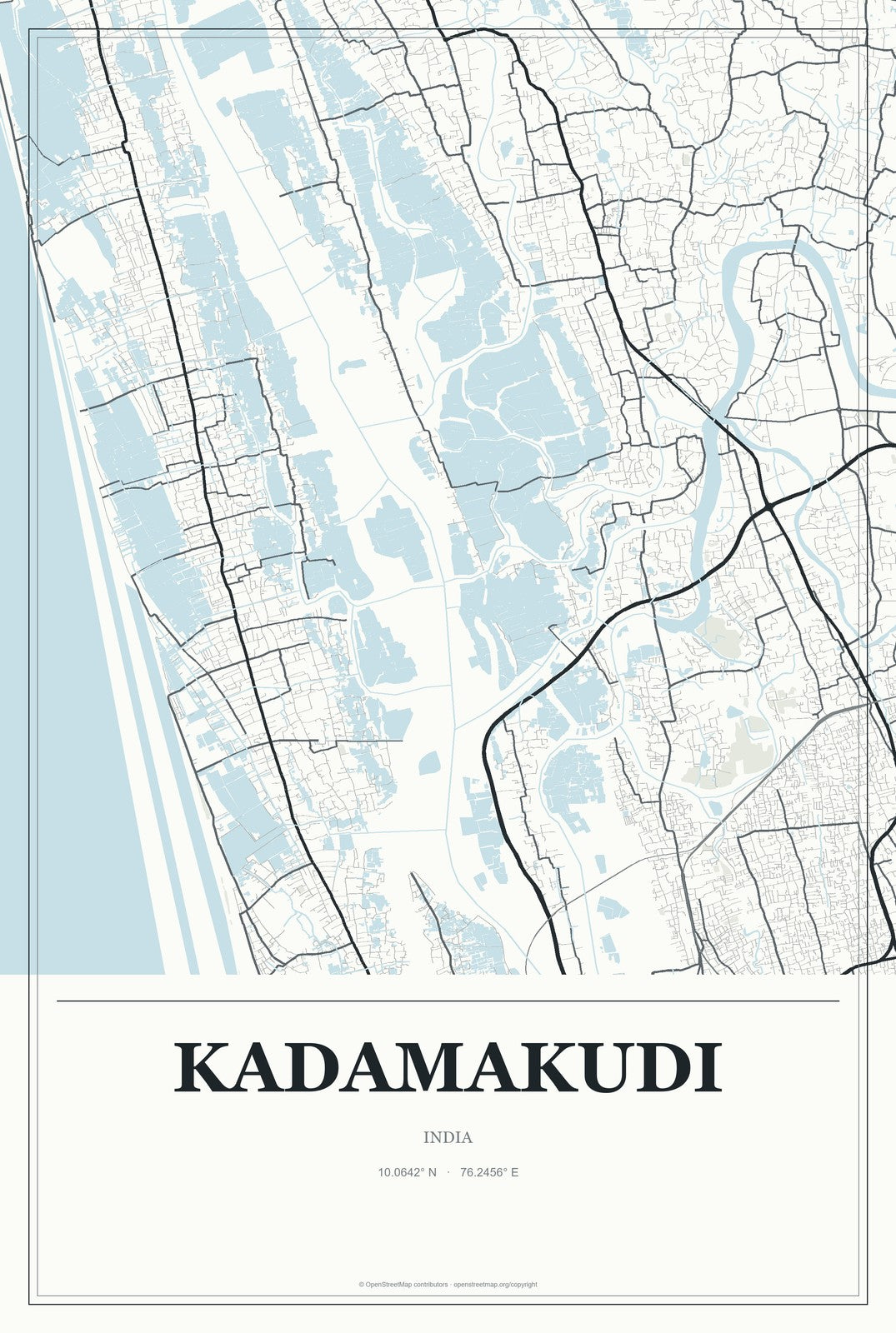Kadamakudi, India City Map Aluminum Sign in Gallery Air style