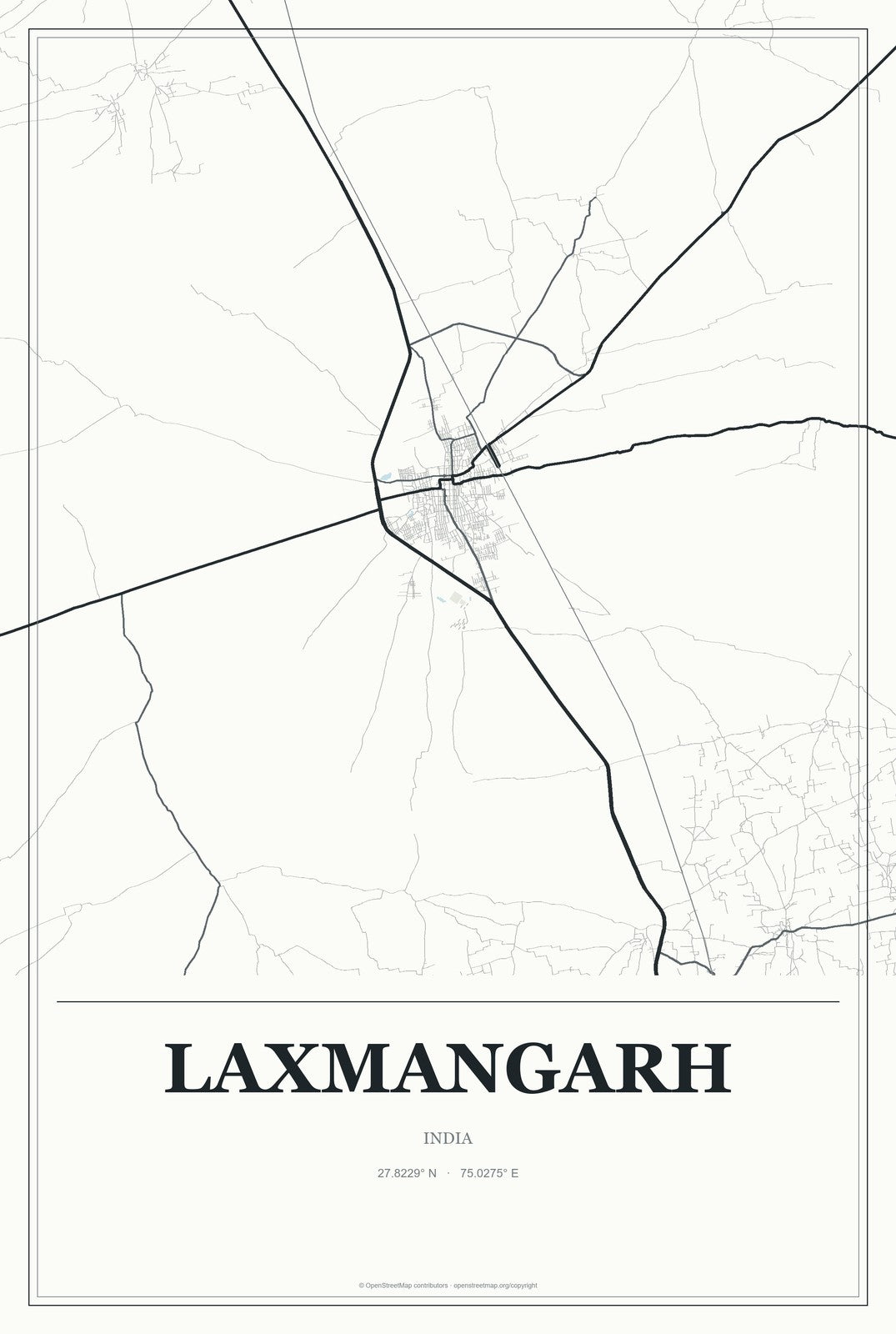 Laxmangarh, India City Map Aluminum Sign in Gallery Air style