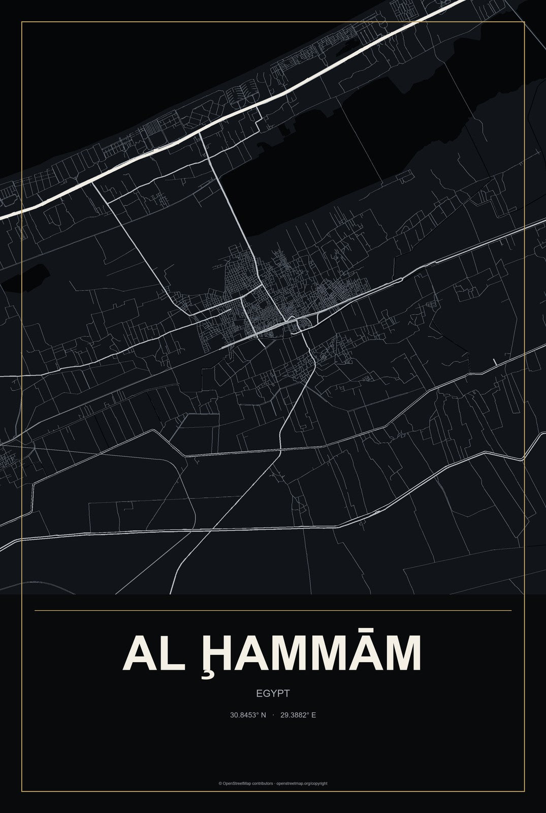 Al Ḩammām, Egypt City Map Aluminum Sign in Metropolitan Noir style