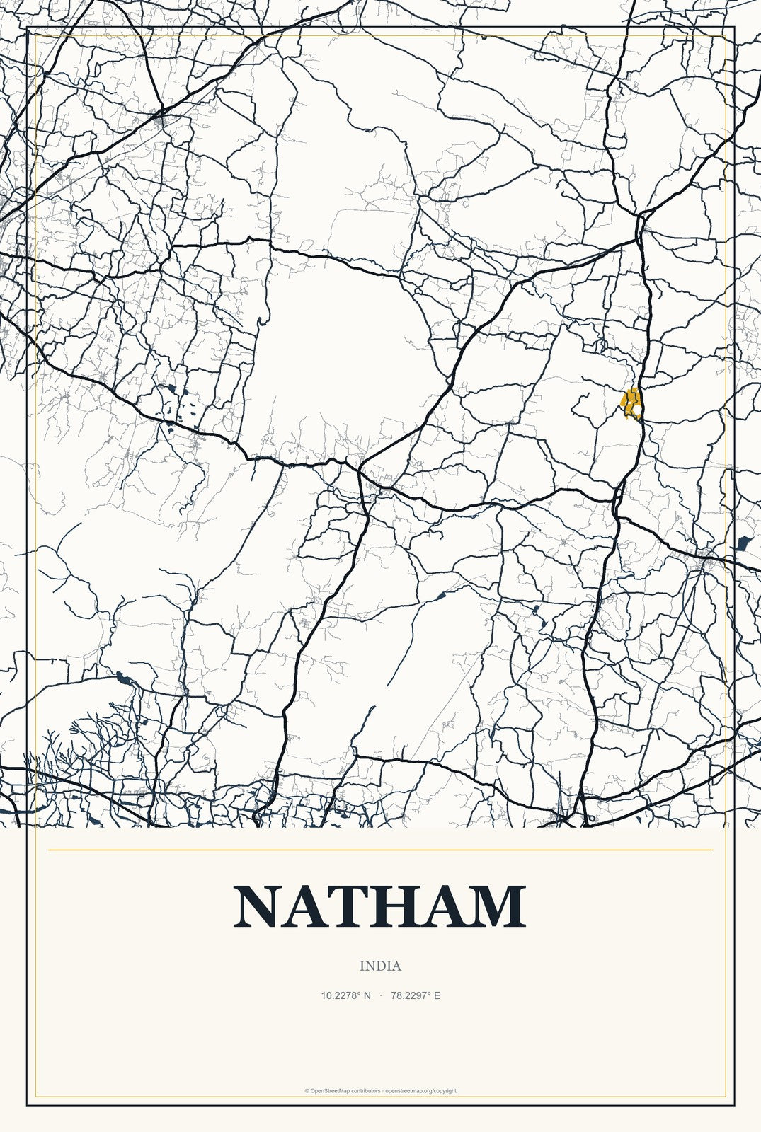 Natham, India City Map Aluminum Sign in Citrine Modern style