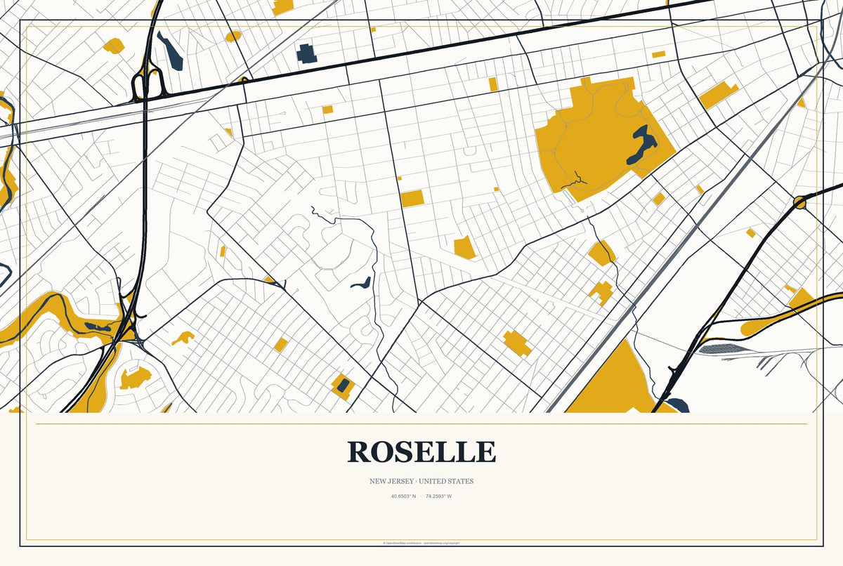Roselle, New Jersey City Map Aluminum Sign in Citrine Modern style