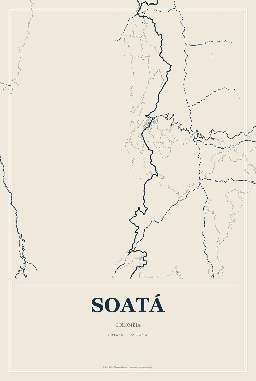 Soatá, Colombia City Map Aluminum Sign in Coastal Cutout style