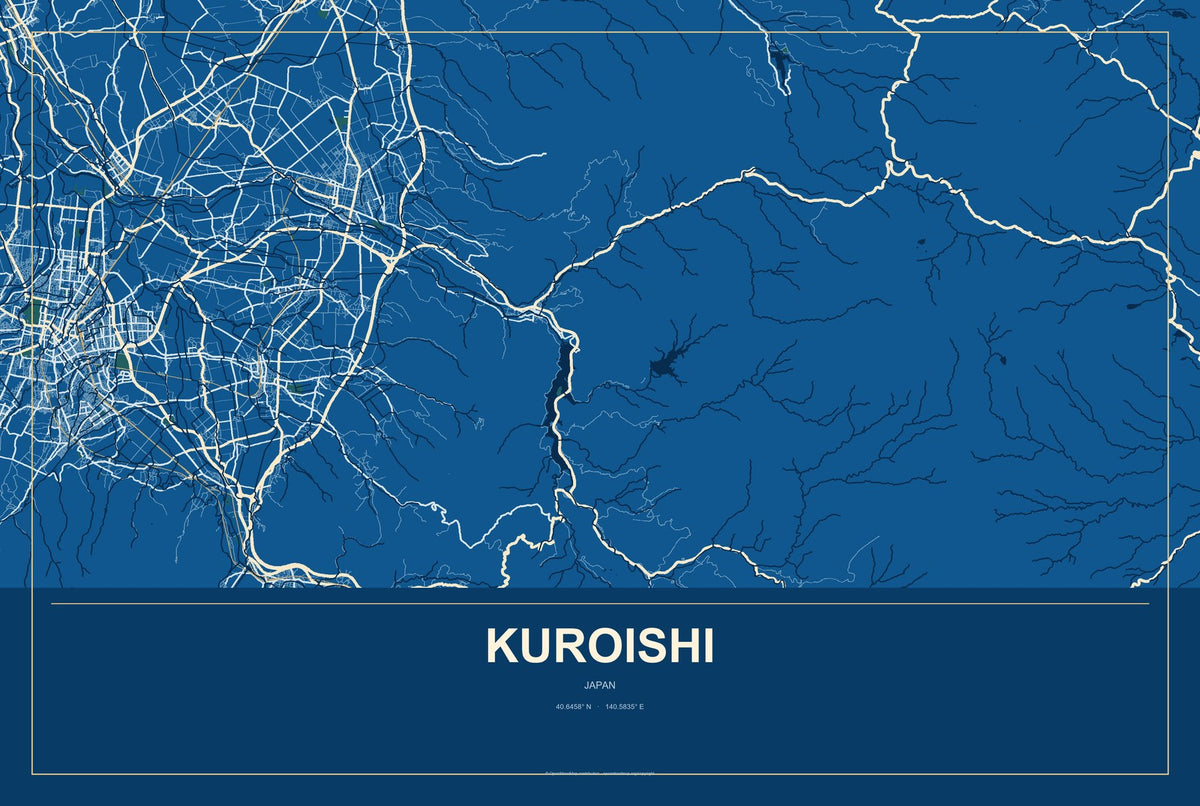 Kuroishi, Japan City Map Aluminum Sign in Harbor Cobalt style