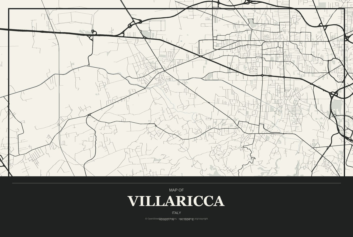 Villaricca, Italy City Map Aluminum Sign in Museum Plaque style