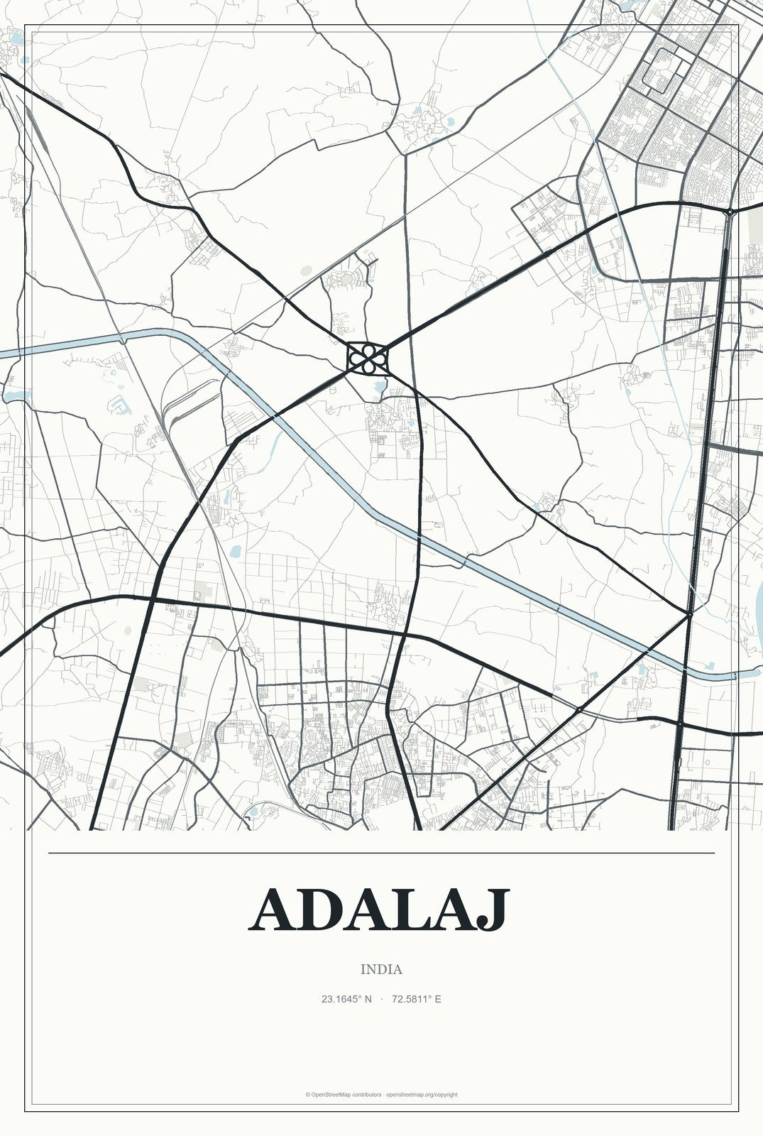 Adalaj, India City Map Aluminum Sign in Gallery Air style