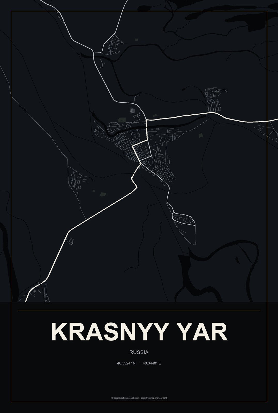 Krasnyy Yar, Russia City Map Aluminum Sign in Metropolitan Noir style