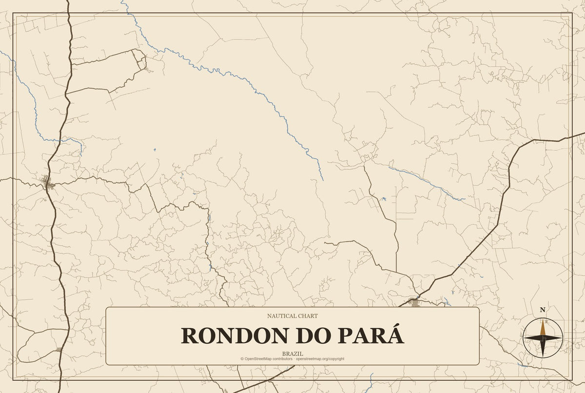 Rondon do Pará, Brazil City Map Aluminum Sign in Heritage Nautical style