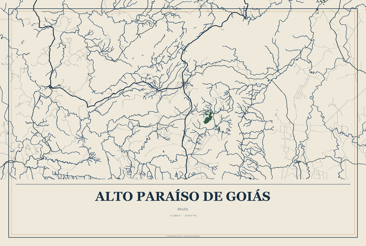 Alto Paraíso de Goiás, Brazil City Map Aluminum Sign in Coastal Cutout style