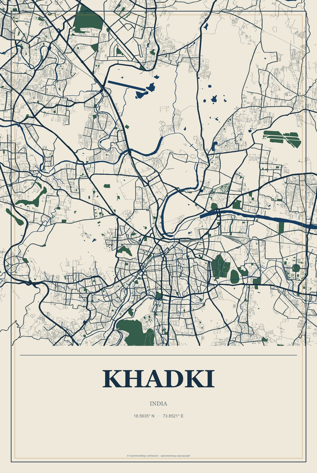 Khadki, India City Map Aluminum Sign in Coastal Cutout style