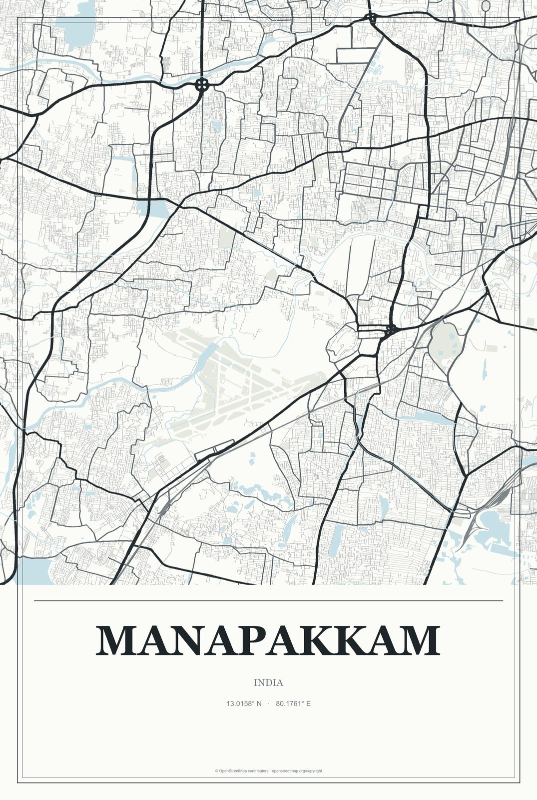 Manapakkam, India City Map Aluminum Sign in Gallery Air style