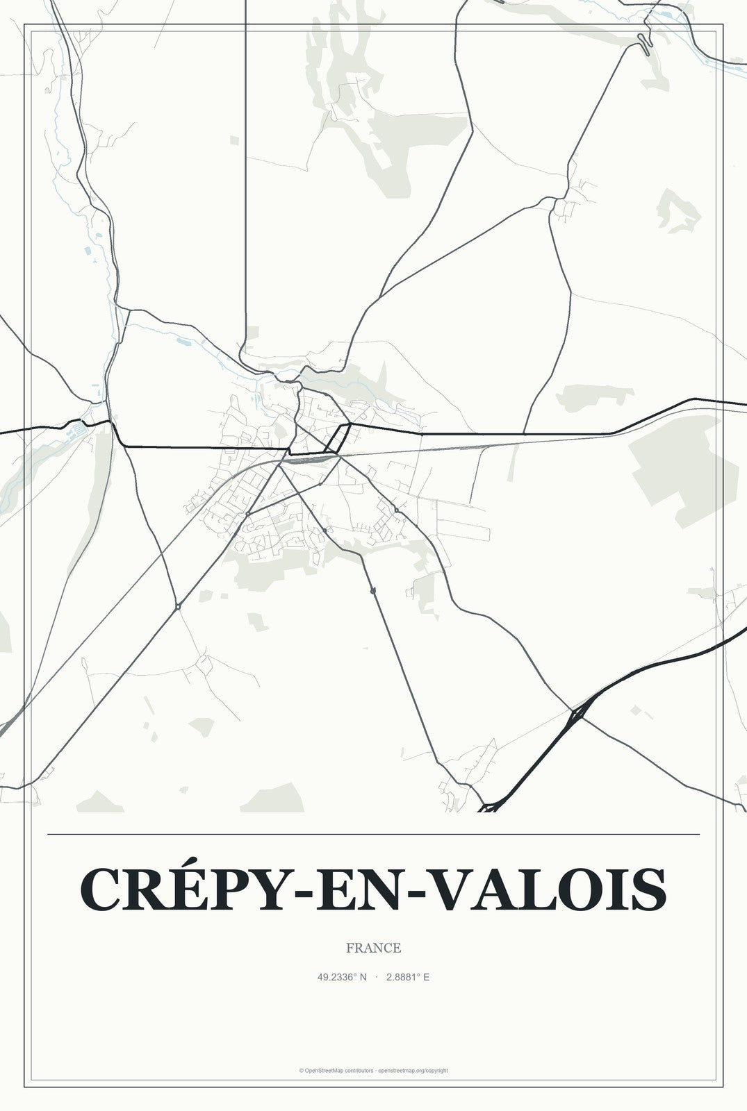 Crépy-en-Valois, France City Map Aluminum Sign in Gallery Air style