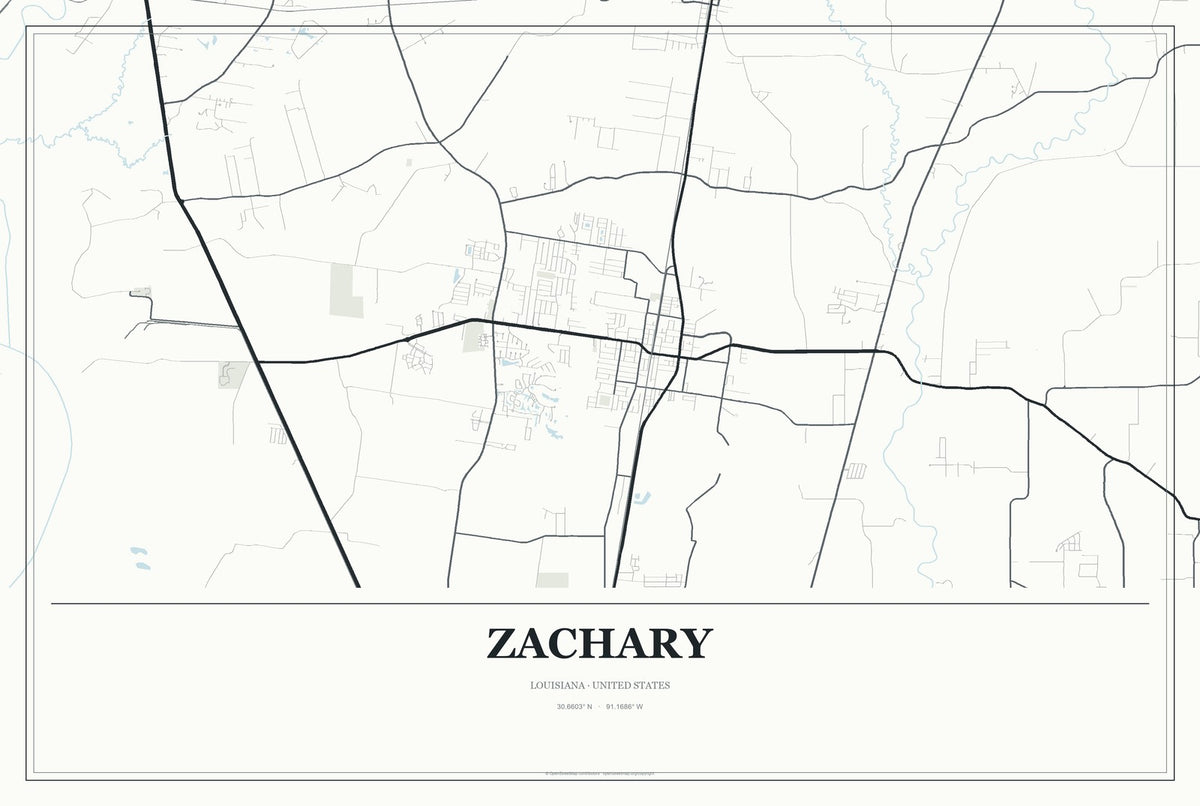 Zachary, Louisiana City Map Aluminum Sign in Gallery Air style