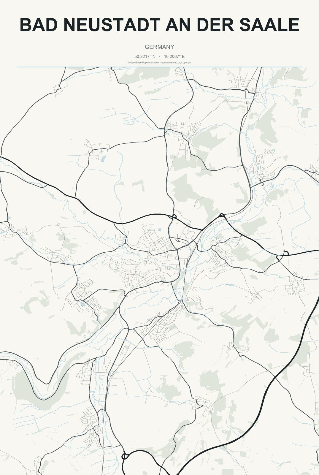 Bad Neustadt an der Saale, Germany City Map Aluminum Sign in Headline Atlas style