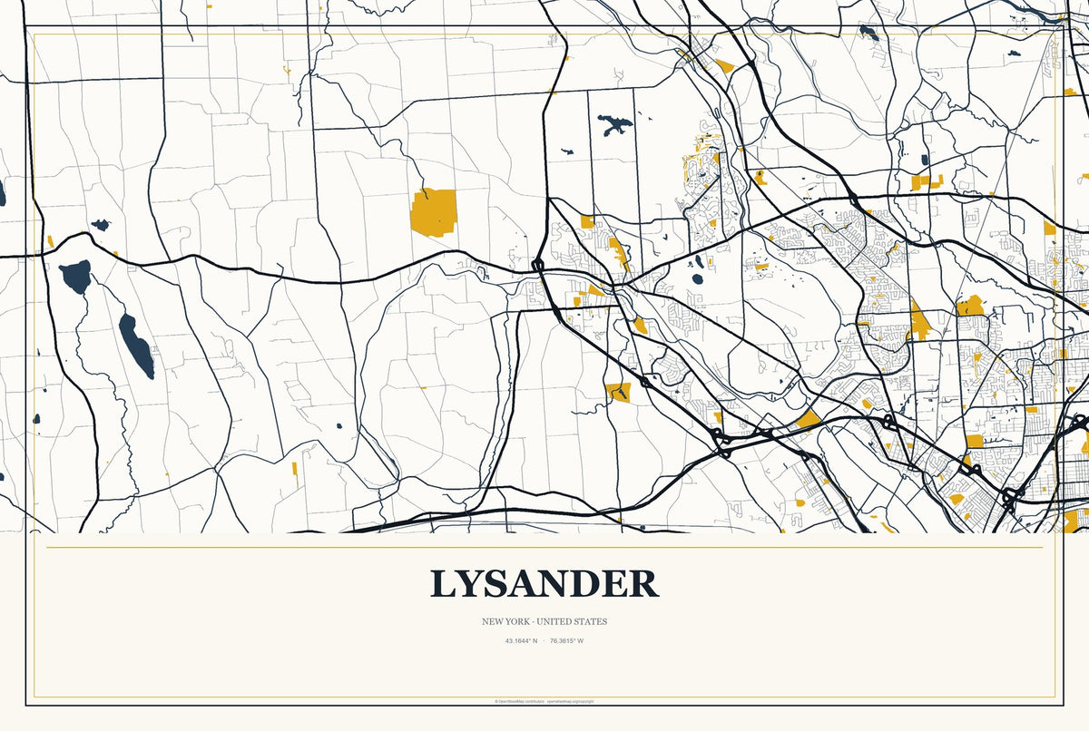 Lysander, New York City Map Aluminum Sign in Citrine Modern style
