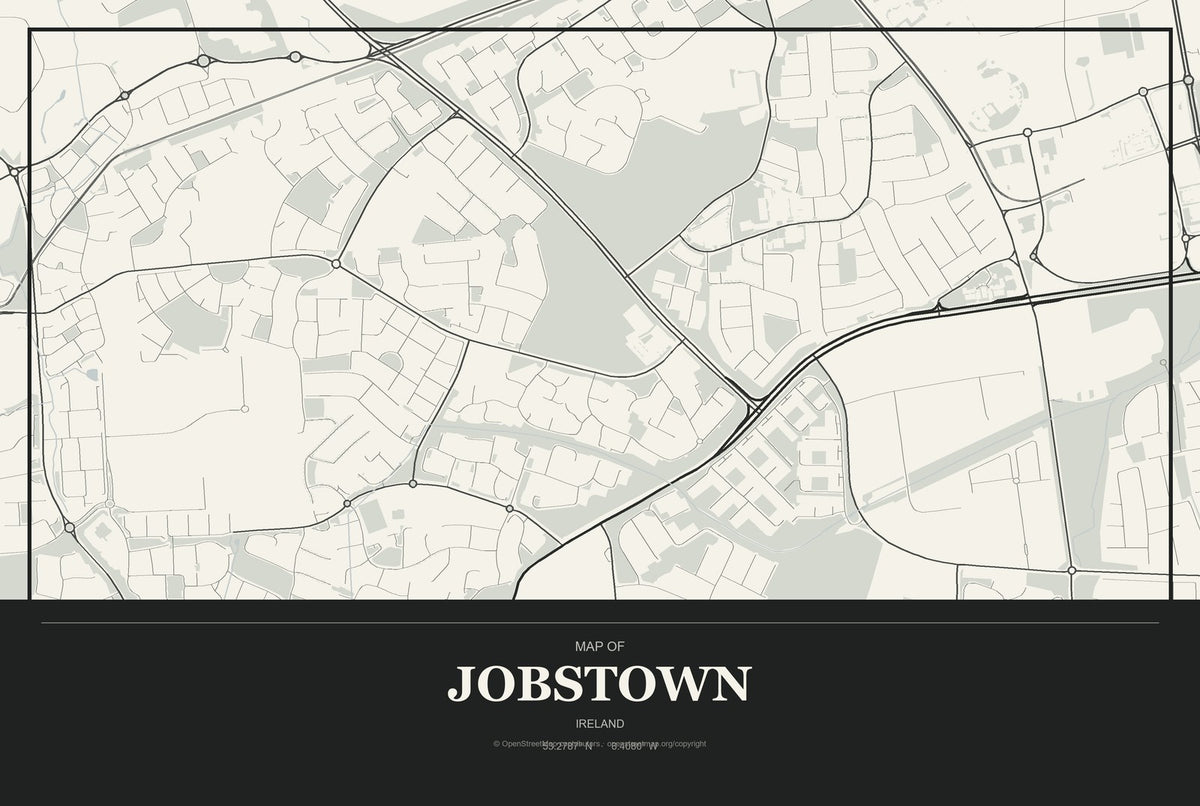 Jobstown, Ireland City Map Aluminum Sign in Museum Plaque style