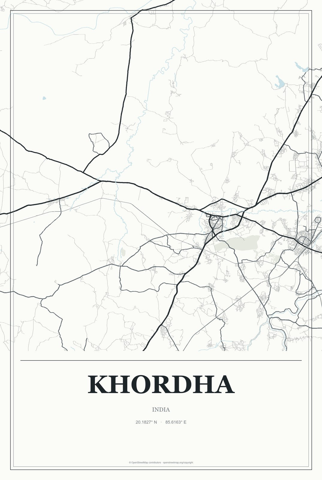 Khordha, India City Map Aluminum Sign in Gallery Air style
