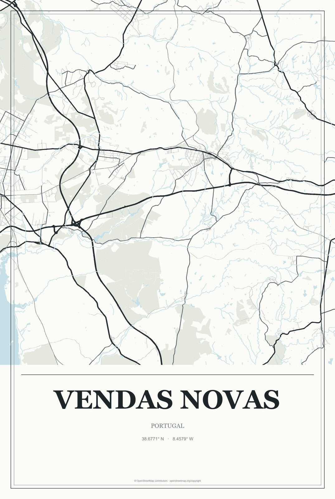 Vendas Novas, Portugal City Map Aluminum Sign in Gallery Air style