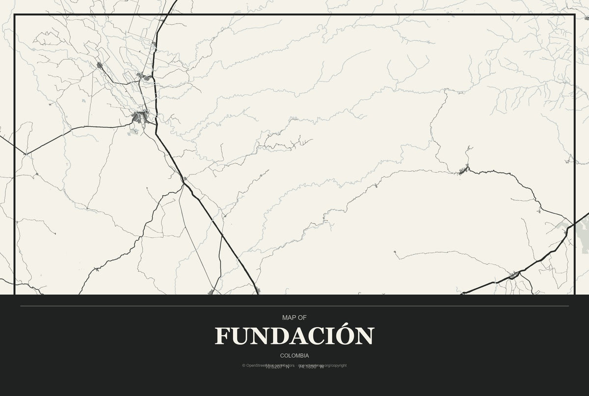Fundación, Colombia City Map Aluminum Sign in Museum Plaque style