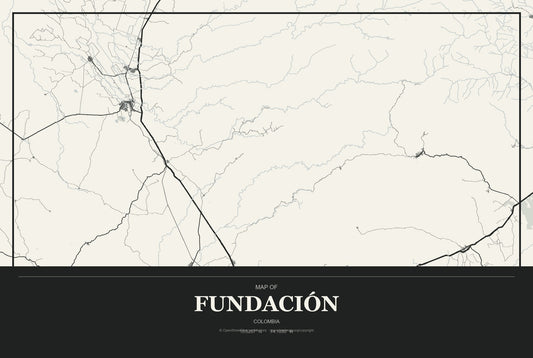 Fundación, Colombia City Map Aluminum Sign in Museum Plaque style