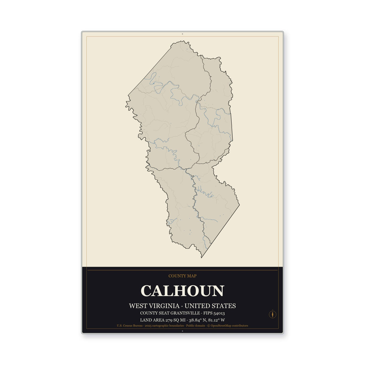 Calhoun County, West Virginia Map Aluminum Sign in Museum Plaque style