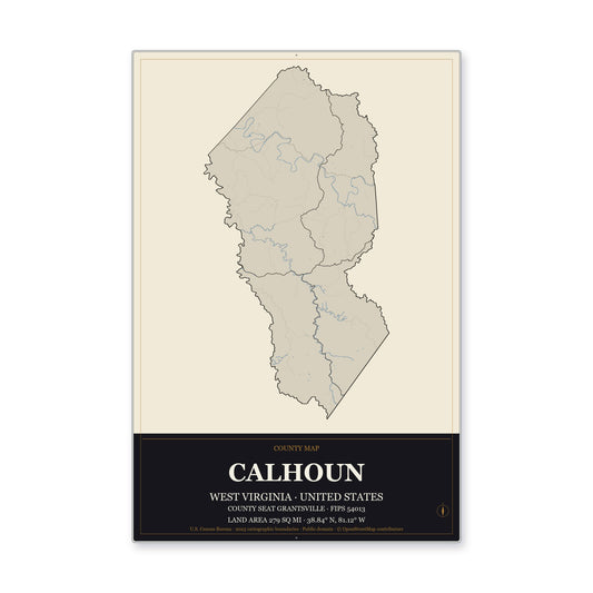 Calhoun County, West Virginia Map Aluminum Sign in Museum Plaque style