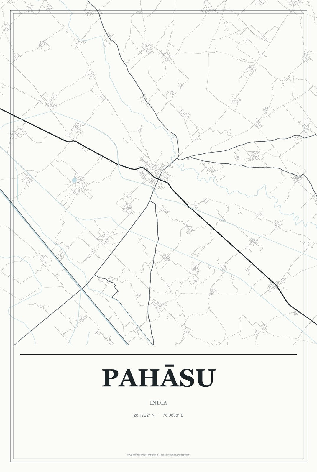 Pahāsu, India City Map Aluminum Sign in Gallery Air style