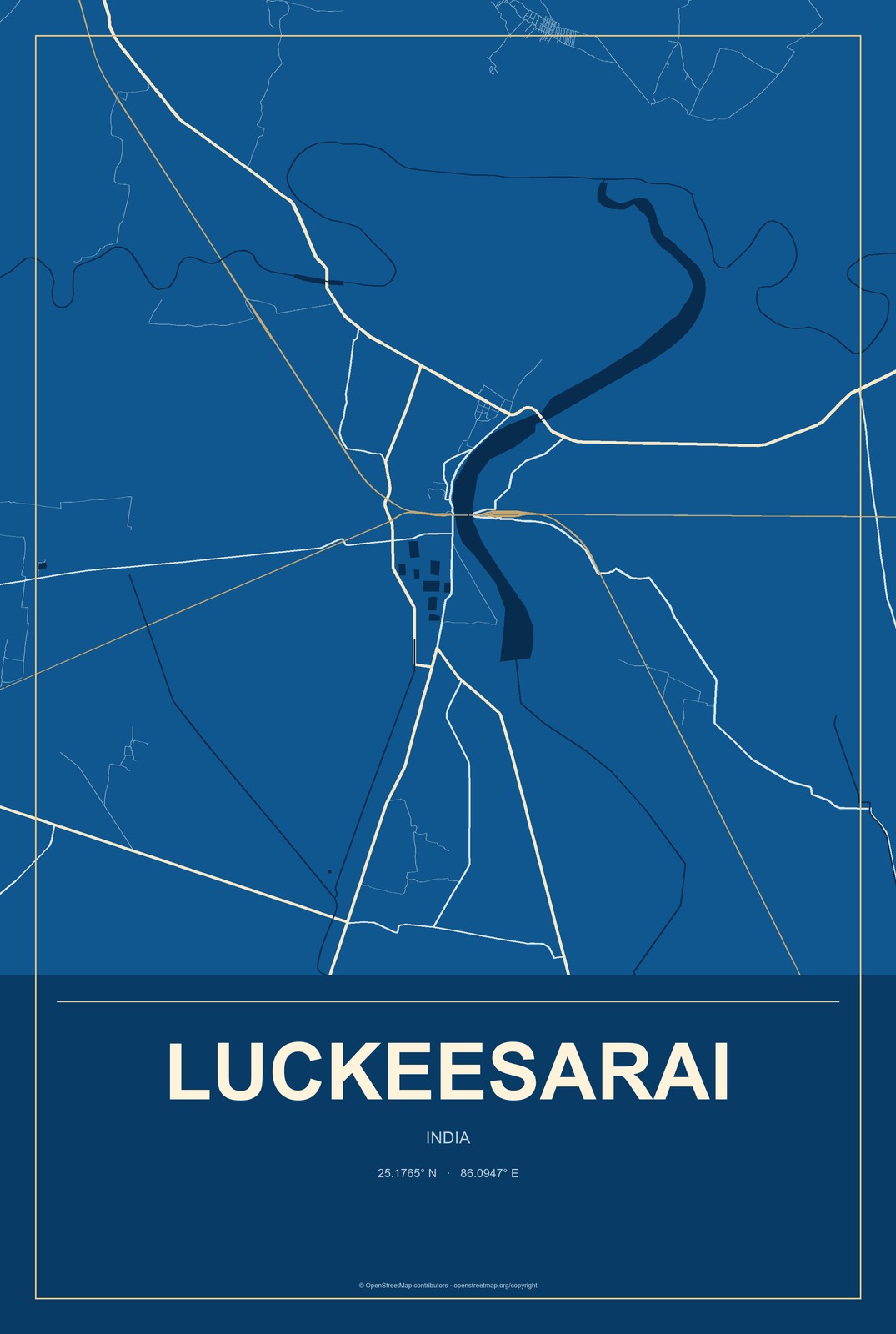 Luckeesarai, India City Map Aluminum Sign in Harbor Cobalt style