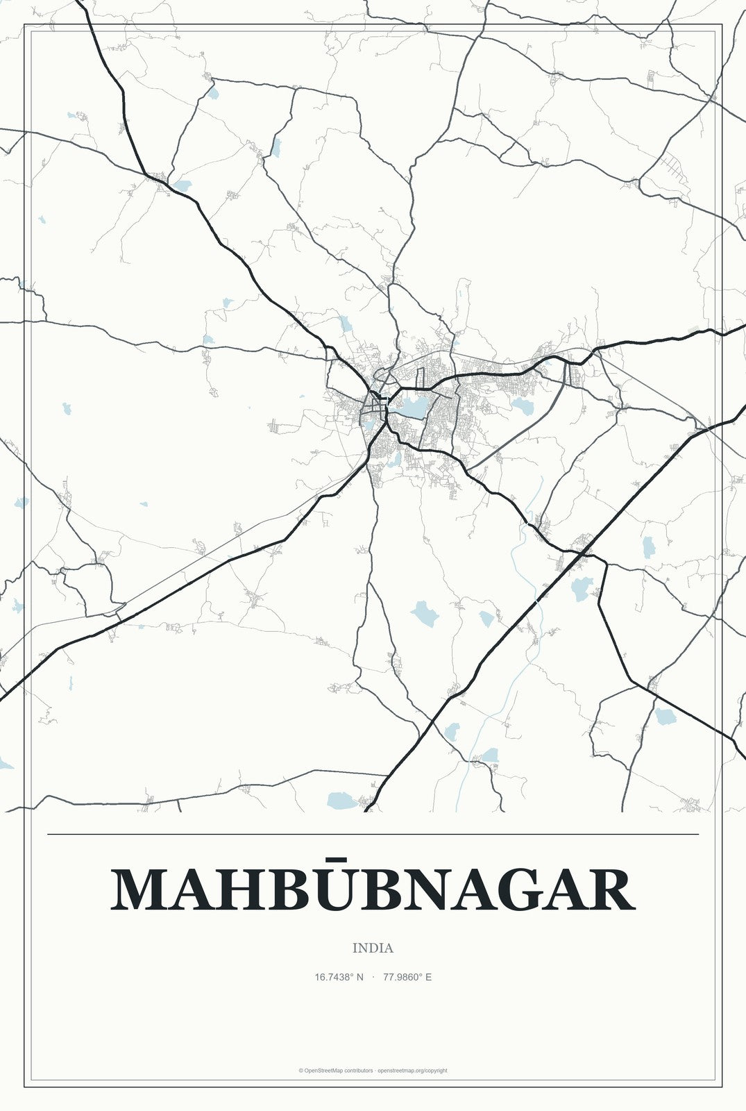 Mahbūbnagar, India City Map Aluminum Sign in Gallery Air style