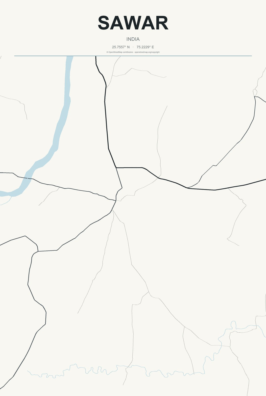 Sawar, India City Map Aluminum Sign in Headline Atlas style